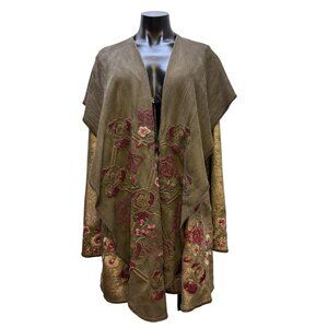 Biya Johnny Was Olive Hooded Embroidered Open-Front Jacket M